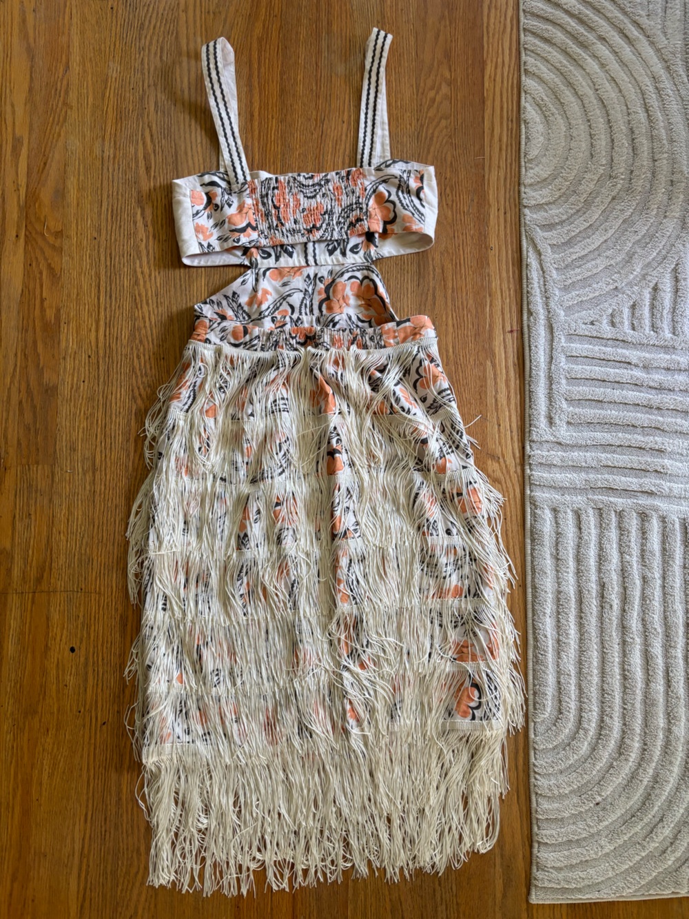 Anthropologie Celandine Floral Cutout Fringe Maxi Dress, Peach & White- Like New - Picture 7 of 10